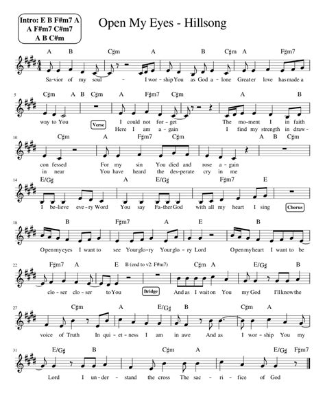 Open My Eyes - Hillsong sheet music for Voice download free in PDF or MIDI