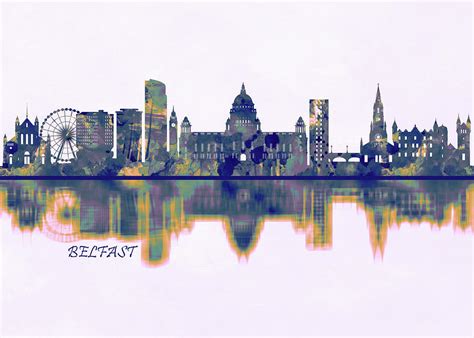 Belfast Skyline Mixed Media by NextWay Art