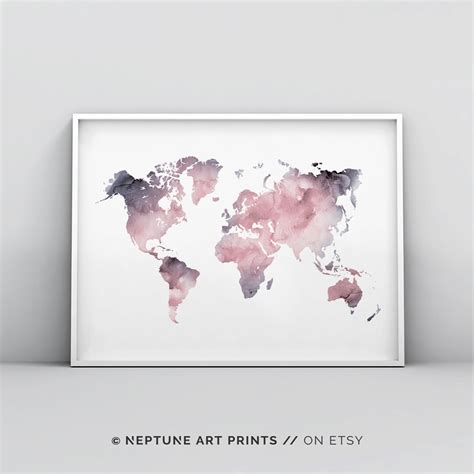 Pink Blush World Map Printable, Pink Map Print Poster, Abstract World Map Wall Art, Pink and ...