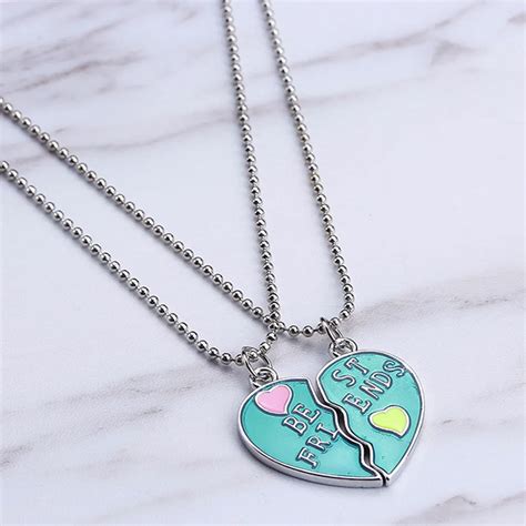 Best Friends BFF Necklaces For 2 Heart Candy color Bestfriend Necklace Cute Friendship Keepsake ...