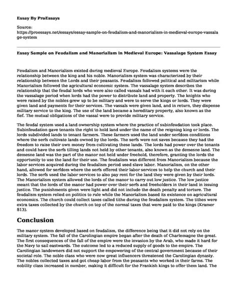 📗 Essay Sample on Feudalism and Manorialism in Medieval Europe ...