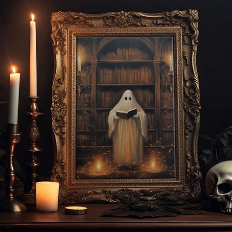 Spooky Ghost Reading A Book, Library Ghost, 8x10 Fine Art Prints, Framed Canvas, Fall Artwork ...