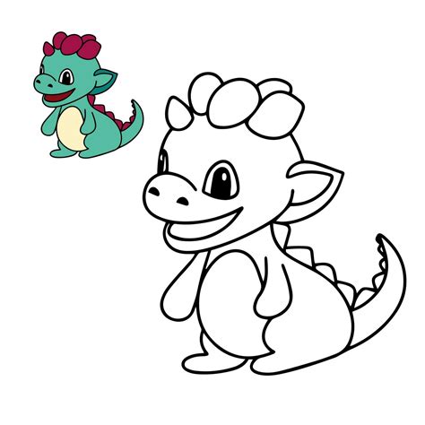 Cute little dragon coloring page. Baby dragon coloring book. Vector ...