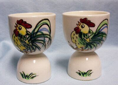 EGG HOLDERS: Pair Vintage Double Egg Cup Ceramic Egg Holders Coddlers w ...