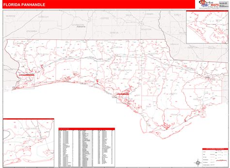 Florida Panhandle Wall Map Red Line Style by MarketMAPS - MapSales