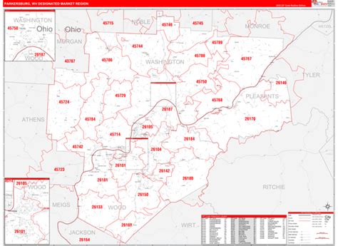 Parkersburg, WV DMR Wall Maps Red Line Style