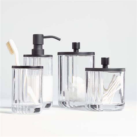 Ribbed Black Glass Bath Accessories | Crate & Barrel | 목욕 소금, 목욕, 기하학