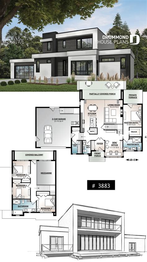 MODERN CUBIC HOUSE PLAN WITH 4 BEDROOM AND 2-CAR GARAGE | Bungalow ...