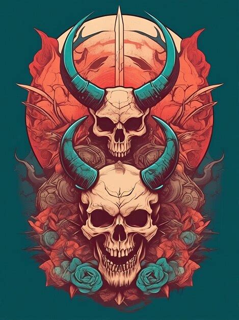 Premium AI Image | illustration face evil death skull tshirt design