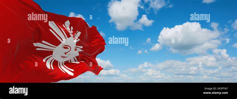 flag of Tagalog people, asia at cloudy sky background, panoramic view. flag representing extinct ...