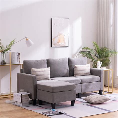 Ktaxon Reversible Sectional Sofa Couch, L-Shaped Couch with Modern Linen Fabric for Small Space ...