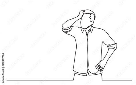 continuous line drawing of standing confused man in shirt Stock Vector | Adobe Stock