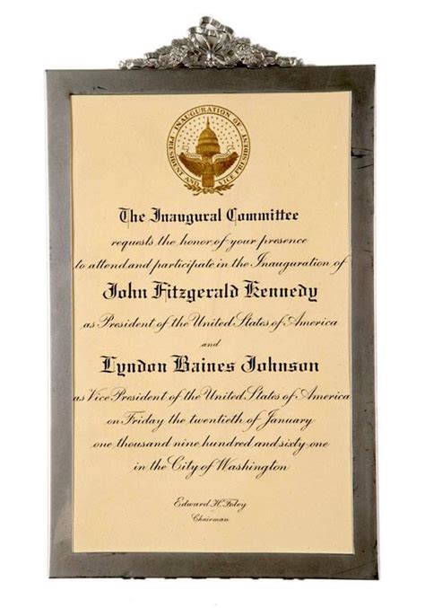 Invitation to the Inauguration of John F. Kennedy and Lyndon B. Johnson ...