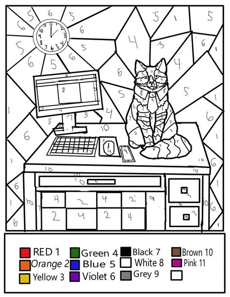 The Cat Is On The Computer Desk Color By Number coloring page - Download, Print or Color Online ...
