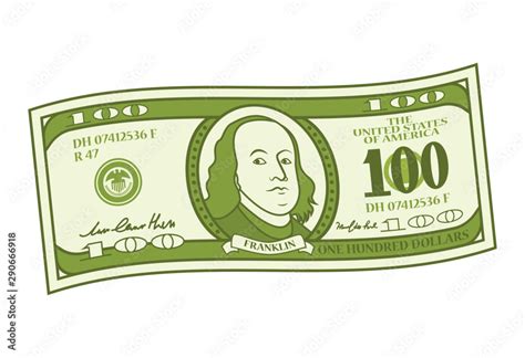 Cartoon 100 dollar bill with stylized Franklin portrait. Play money or ...