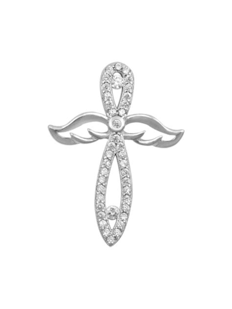 Angel Wing Cross Necklace, Sterling Silver 925 with CZ Trinity Stones – North Arrow Shop