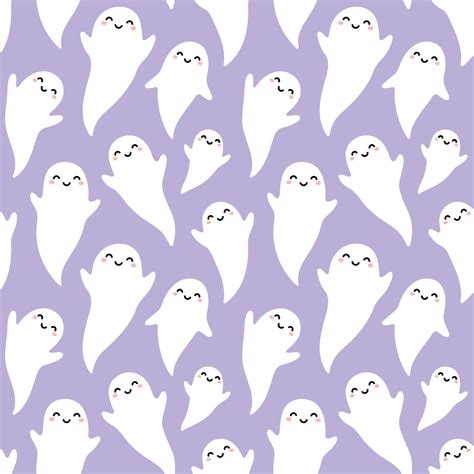 Cute flying ghosts pattern on a light purple background. Pastel violet ...