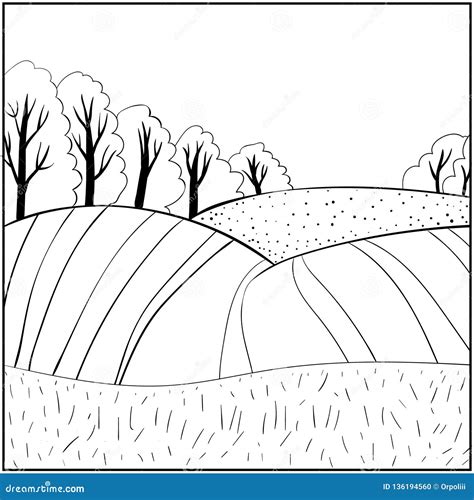 Coloring Of Hills With Shrubs Vector Illustration | CartoonDealer.com ...