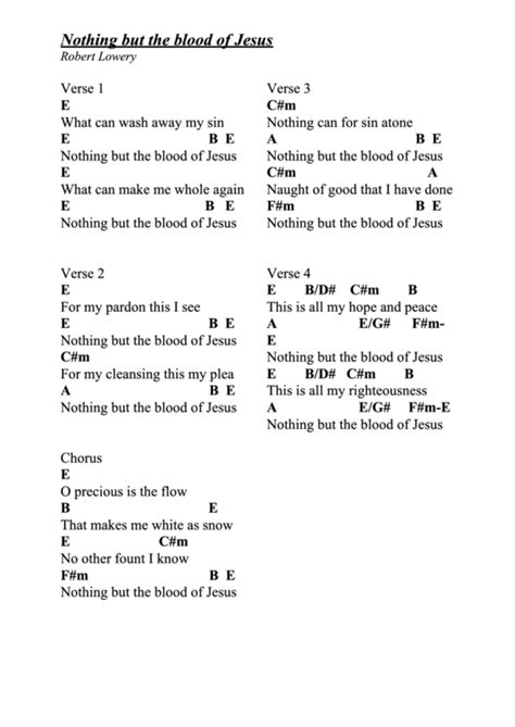 Robert Lowery - Nothing But The Blood Of Jesus Guitar Chord Chart printable pdf download