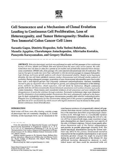 (PDF) Cell senescence and a mechanism of clonal evolution leading to continuous cell ...