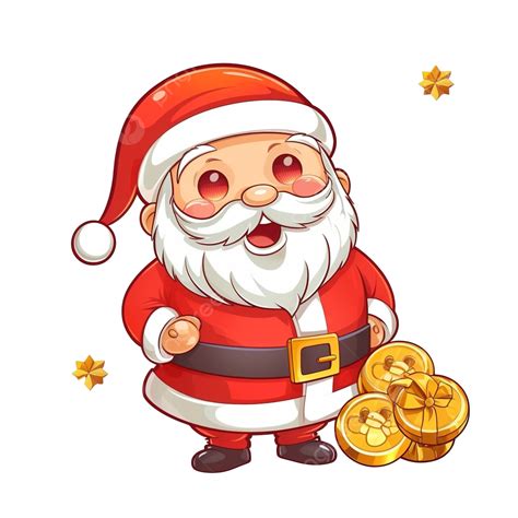 Cute Cartoon Gold Coin Santa Clause Character Is Bringing Candy Cane And Boxes Christmas ...