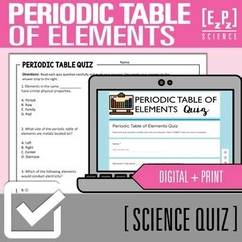 Periodic Table of Elements Quiz | Digital and Print Science Quiz Bundle