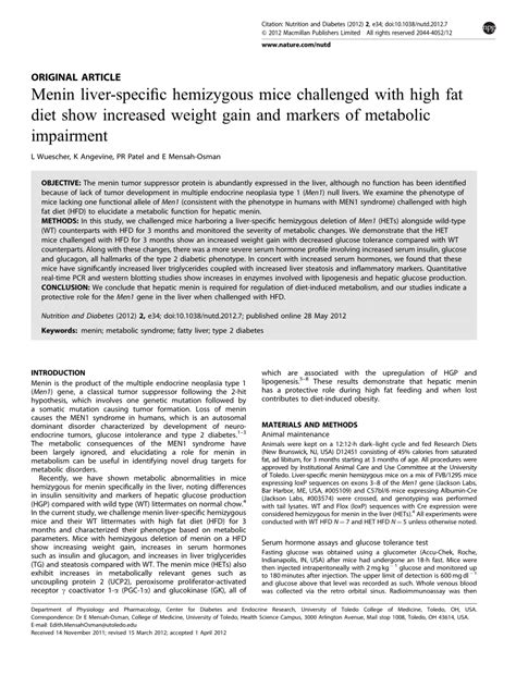 (PDF) Menin liver-specific hemizygous mice challenged with high fat ...