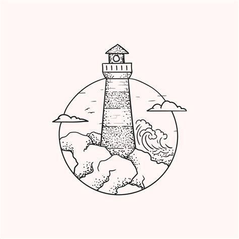 Lighthouse tattoo sketch in a circle 11641520 Vector Art at Vecteezy