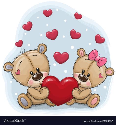 Cute teddy bears with heart Royalty Free Vector Image | Teddy bear, Tatty teddy, Ursos fofos