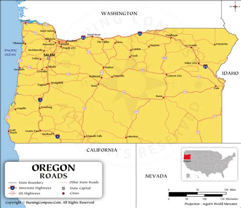 Oregon Road Map with Interstate Highways and US Highways