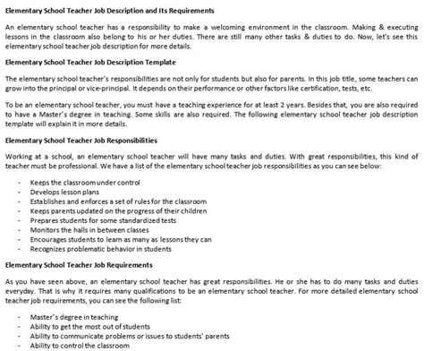 Elementary School Teacher Job Description and Its Requirements | room surf.com