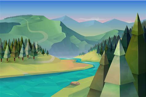 Cartoon Background Mountains And Rivers, Cartoon, Mountains, Rivers ...