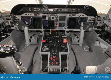 Modern Turboprop Airplane Cockpit Stock Photo - Image of inside ...