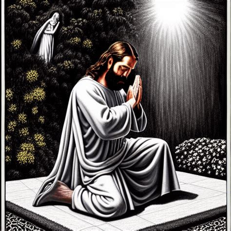 Virgil Finlay Style Jesus Prayer Garden Painting · Creative Fabrica