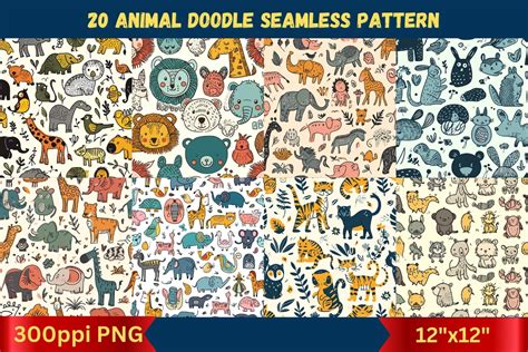 Animal Doodle Seamless Patterns Graphic by ColorBound Books · Creative ...