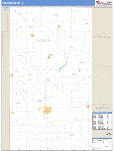 Kossuth County, Iowa Zip Code Wall Map | Maps.com.com