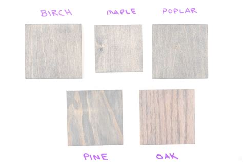 6 Grey Wood Stain Colors on 5 Different Wood Species