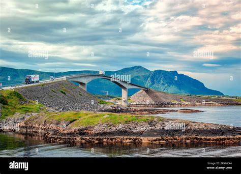 The iconic Storseisundet bridge, the longest of the eight bridges that ...