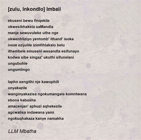 [zulu, Inkondlo] Imbali - [zulu, Inkondlo] Imbali Poem by LLM Mbatha