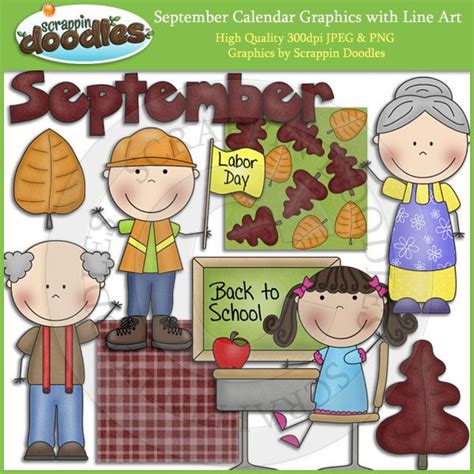 September Calendar Clip Art with Line Art Download September Bulletin Boards, Calendar Clipart ...