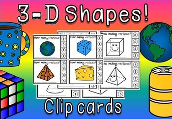 3d shapes clip cards by Eye Popping Fun Resources | TpT