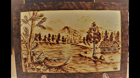 How to burn an easy landscape with Pyrography 2 | "Fishing at the lake ...