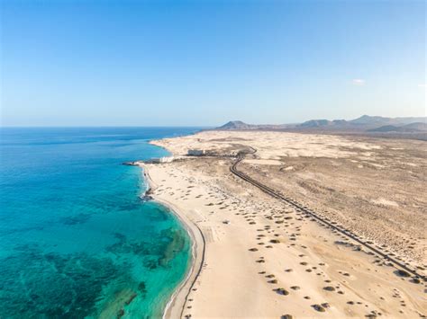 Panoramic high angle aerial drone view of Corralejo National Park ...