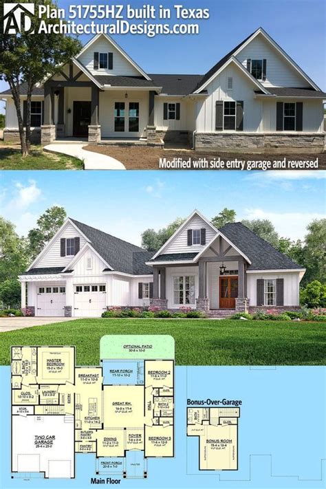 Plan 51755HZ: 3 Bed Contemporary Craftsman with Bonus Over Garage - 2073 Sq Ft | Craftsman house ...