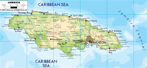 Large physical map of Jamaica with roads, cities and airports | Jamaica | North America ...