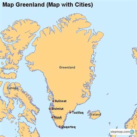 StepMap - Map Greenland (Map with Cities) - Landkarte für Greenland