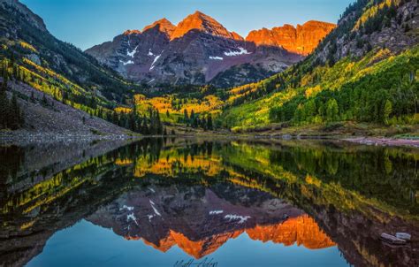 Wallpaper autumn, forest, reflection, lake, Colorado, USA, rocky ...