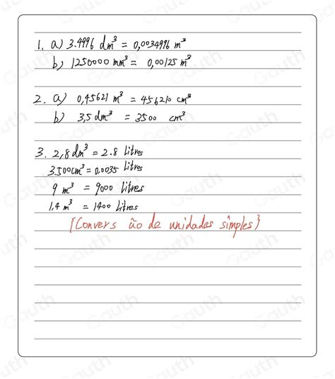 Solved: ATIVIDADE 0, 349 m^3) 1. Transforme as unidades de medida de volume em m^3 : (Exemplo ...