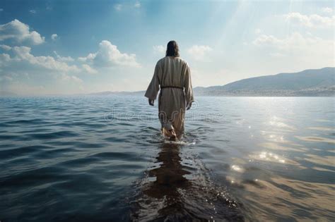 Jesus Christ Walking on Water on the Sea of Galilee. AI Generated Stock Illustration ...