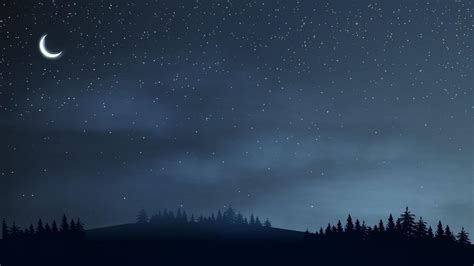 Night landscape with crescent moon, forest and starry sky 2617074 ...